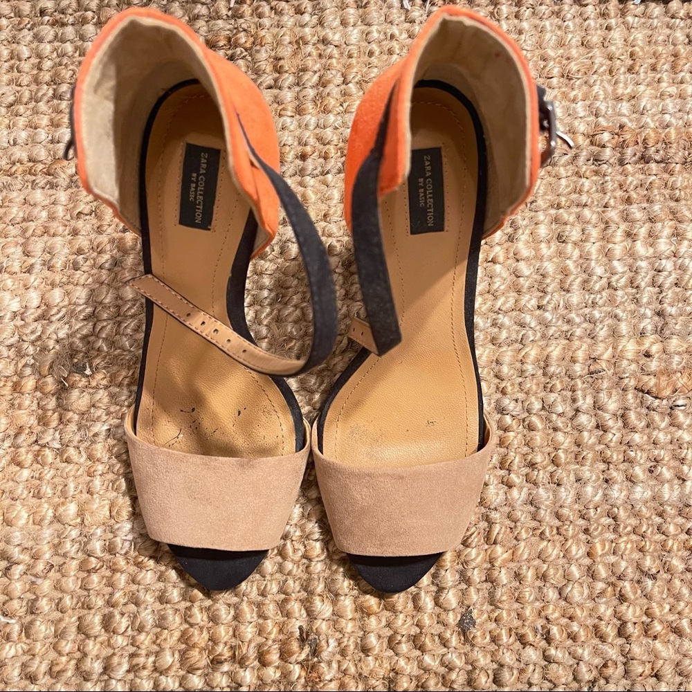 Zara size 37 color-block open toe/closed back heels